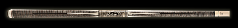 Dark grey wood pool cue with light wood accents