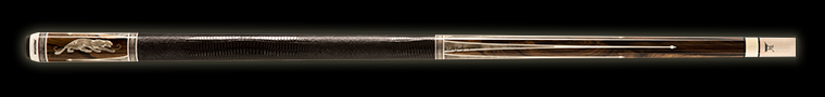 Black and dark wood pool cue with light wood accents