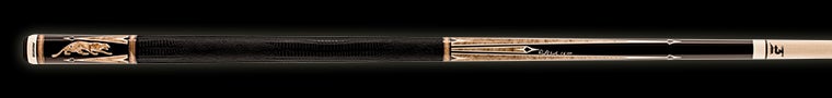Black pool cue with light wood accents