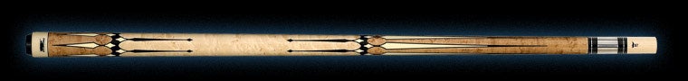 Pale and medium wood pool cue with intricate accents