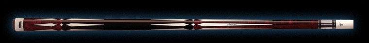 Black and red wood pool cue with ivory accents
