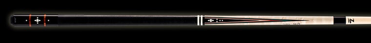 Black and beige pool cue with white accent designs