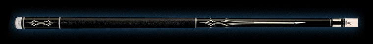 Black retired pool cue with intricate white detailing