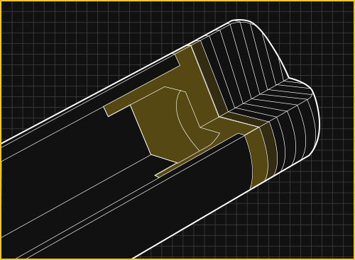 Technical drawing of a cross-section of a pool cue tip  a grid background.